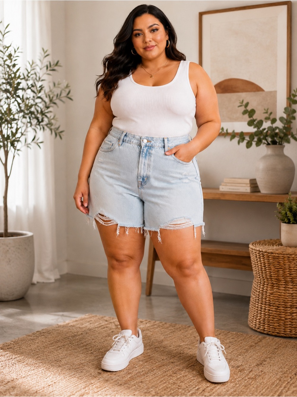 ZARA DISTRESSED CURVY GIRL DENIM SHORTS